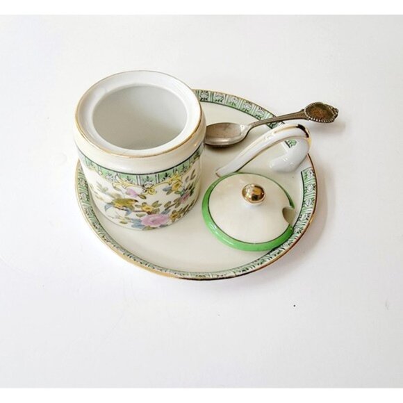 Antique Noritake Morimura Hand Painted Sugar Bowl Plate Cover Spoon Japan - Picture 3 of 5